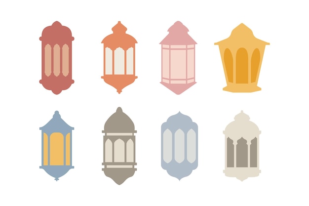 Flat design lantern icon set