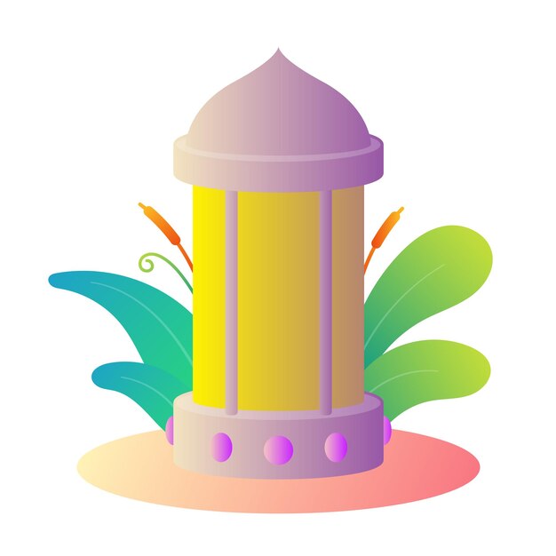 Flat design lantern vector illustration of Ramadan icon lantern decorated with foliage plants