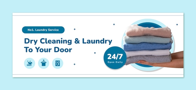 Flat design laundry service facebook cover
