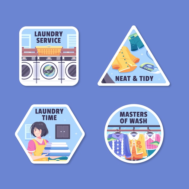 Vector flat design laundry service labels  template