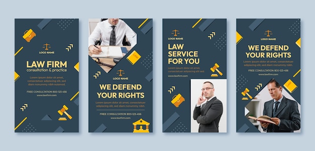 Vector flat design law firm instagram stories template