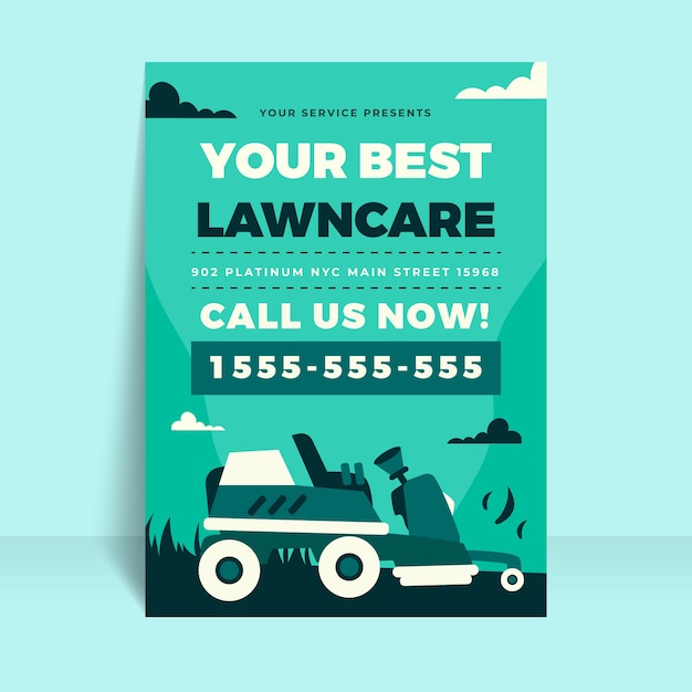 Flat design lawn care flyer