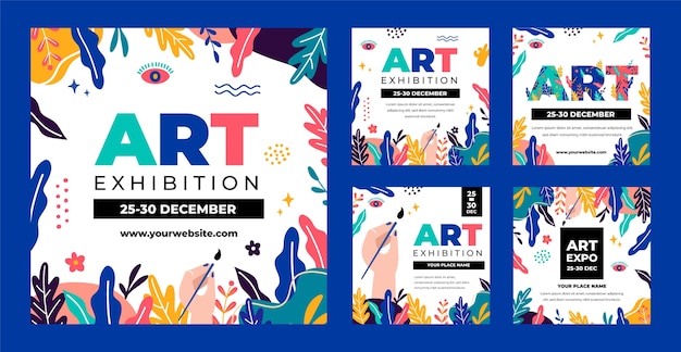 Flat design leaves art exhibition instagram posts