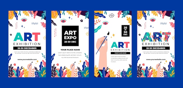 Vector flat design leaves art exhibition instagram stories