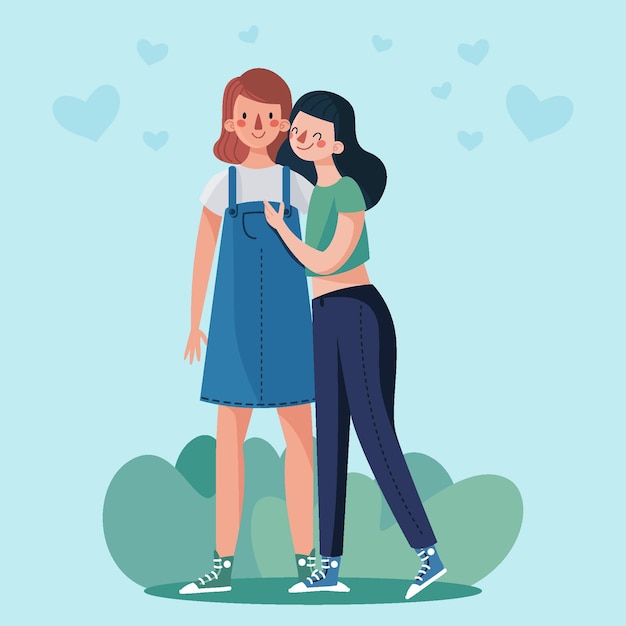 Flat design lesbian couple in love illustrated