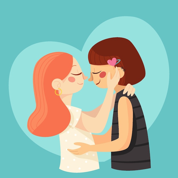 Vector flat design lesbian couple in love illustrated