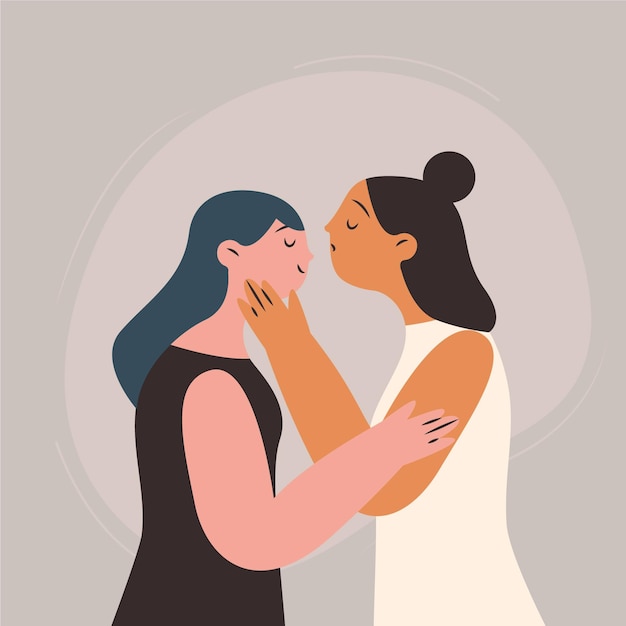 Flat design lesbian kiss illustrated