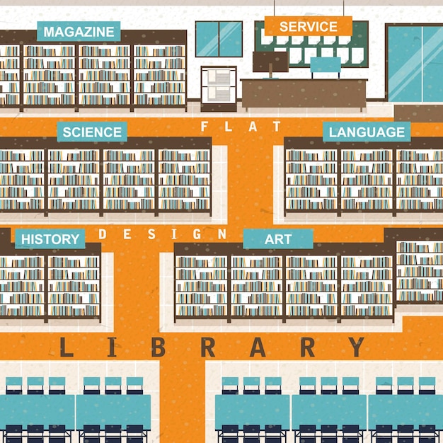 Flat design library scene