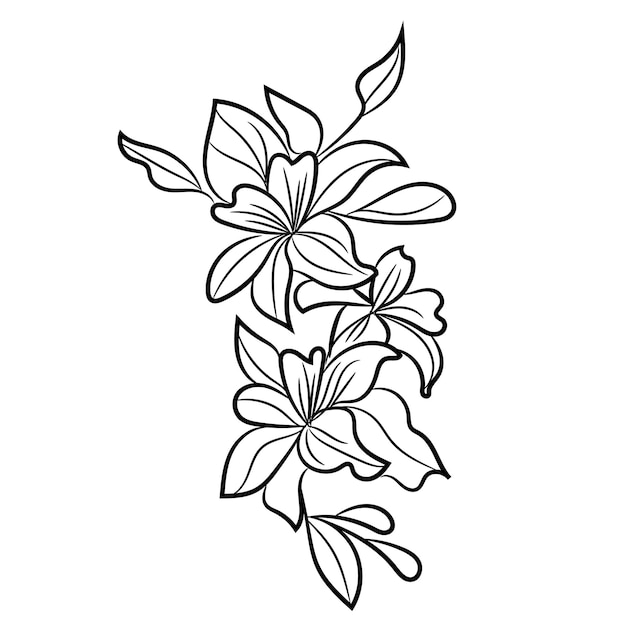 Vector flat design of linear leaves and flowers