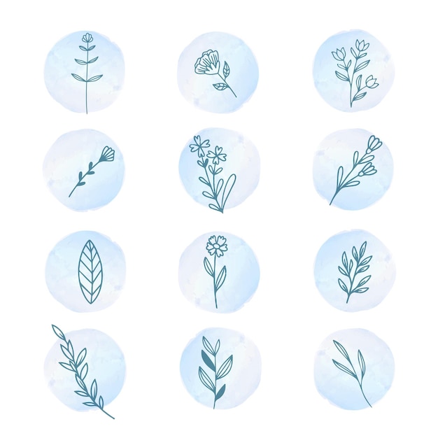 Vector flat design of linear leaves and flowers