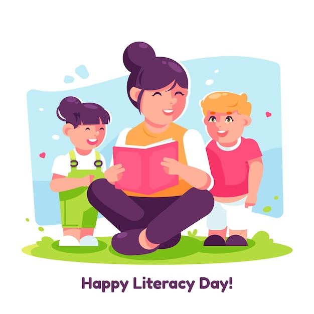 Flat design literacy day