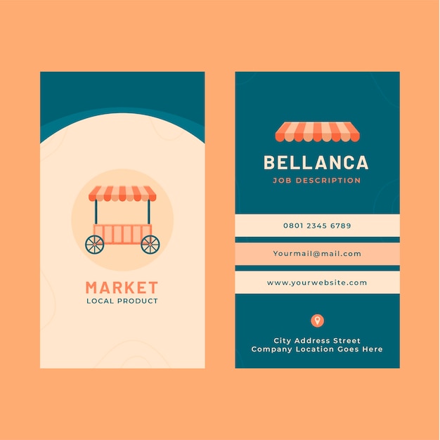 Vector flat design local market vertical business card template