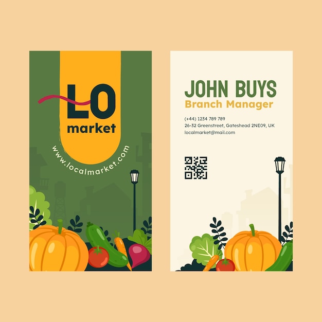 Flat design local market vertical business card