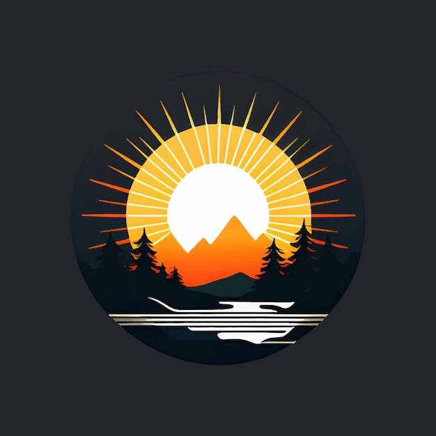 Vector flat design logo beautiful sunset and lake generative ai