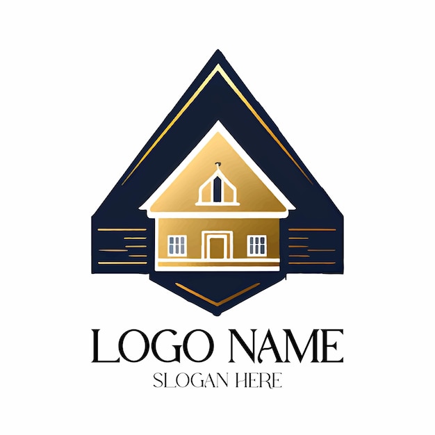 Вектор Плоский дизайн логотипа дома в золоте генеративный ии