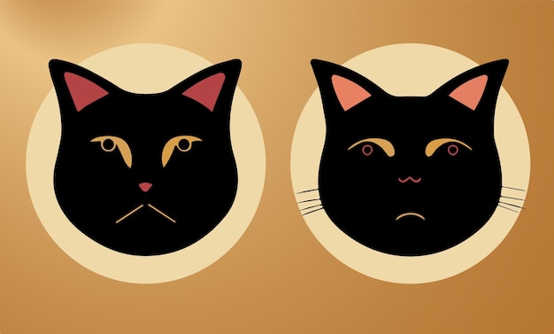 Flat design logotype black cat pictogram set. Funny cartoon style vector illustration for templates