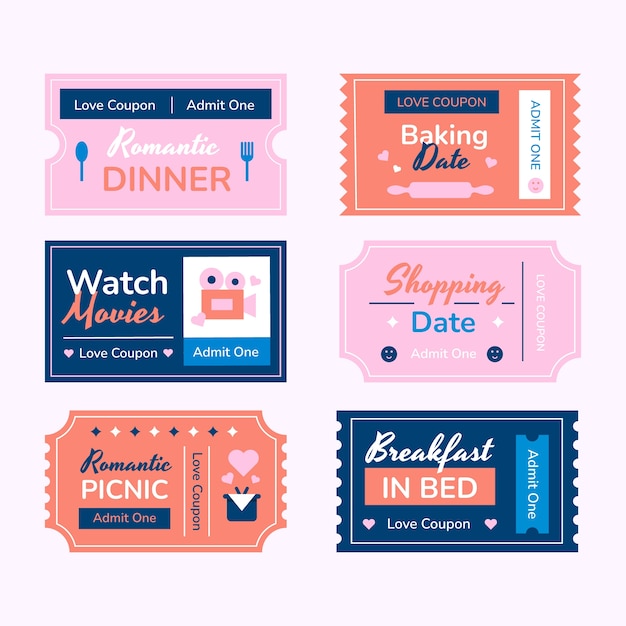 Flat design love coupons set