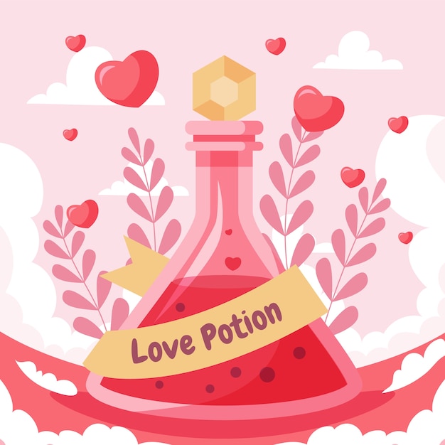 Vector flat design love potion with leaves illustration