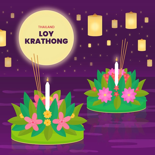 Vector flat design loy krathong concept