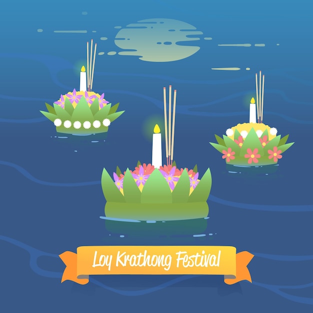 Flat design loy krathong concept