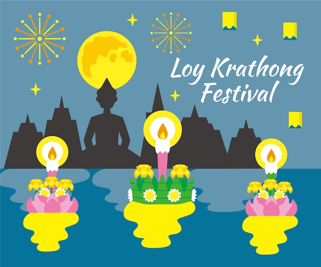 Flat design loy krathong concept