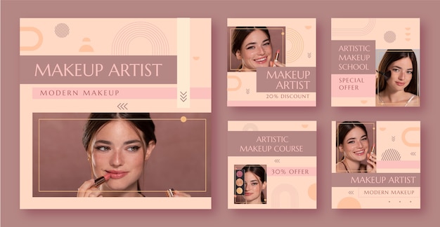 Vector flat design makeup artist instagram post pack