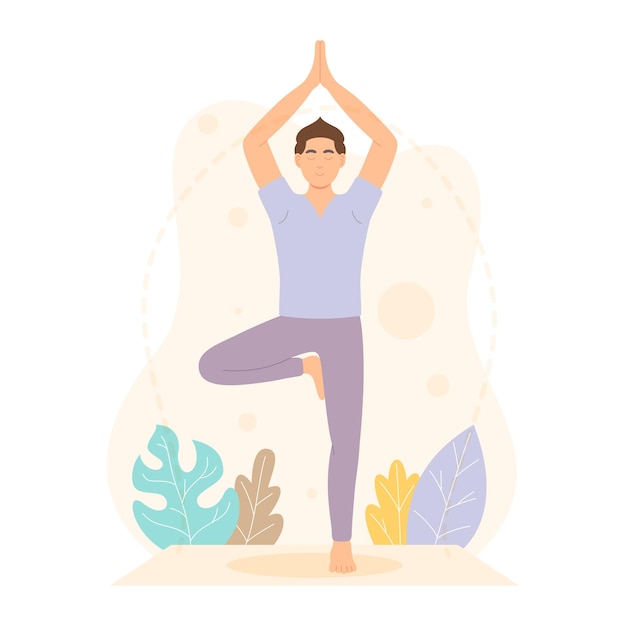 Flat Design Man Character In a Yoga Position