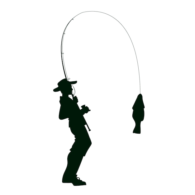 Vector flat design man fishing silhouette