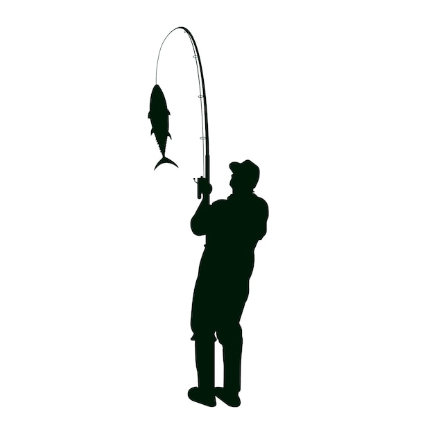 Vector flat design man fishing silhouette