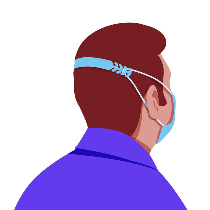 Vector flat design man wearing an adjustable medical mask strap