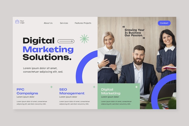 Vector flat design marketing agency landing page