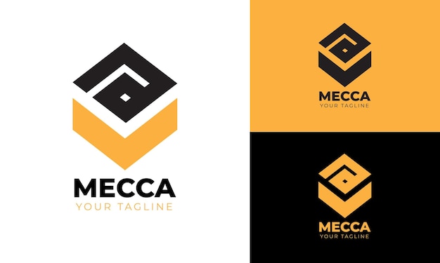 Flat design mecca and kaaba line logo template