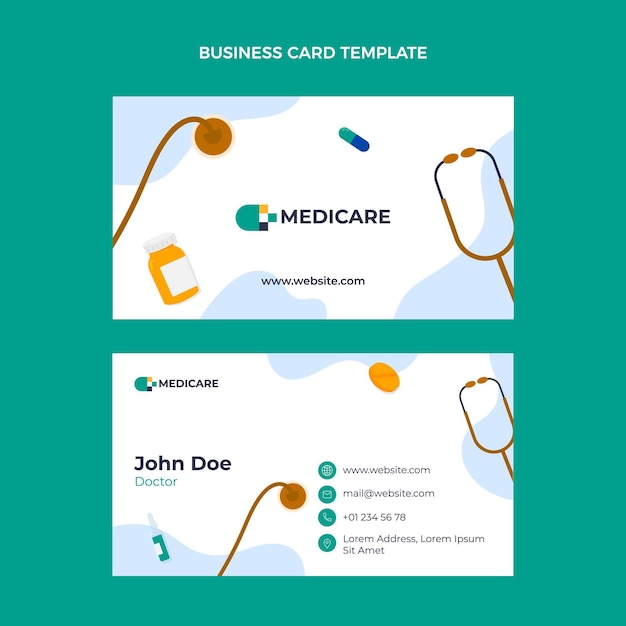 Плоский дизайн медицинской горизонтальной визитной карточки