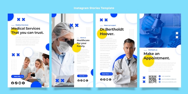 Vettore storie di instagram di cure mediche dal design piatto