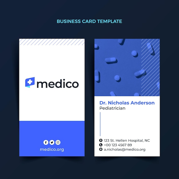 Flat design medical care vertical business card