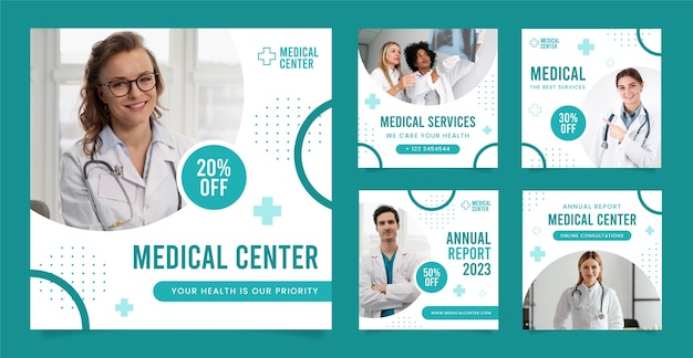 Vector flat design medical center instagram posts