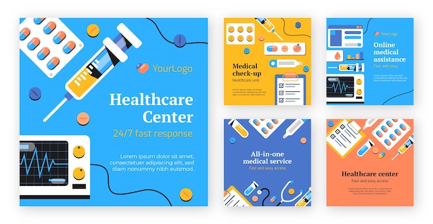 Flat design medical center instagram posts