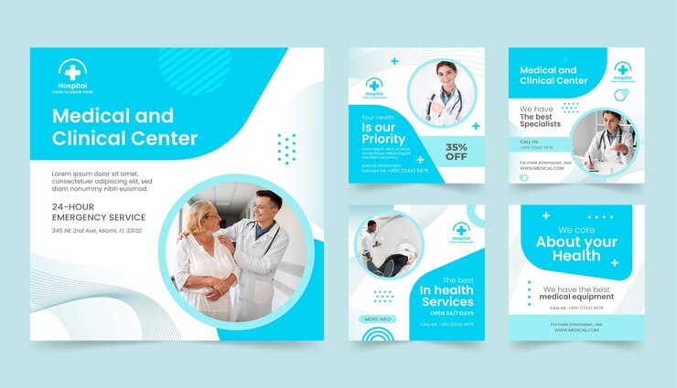 Vector flat design medical clinic instagram posts