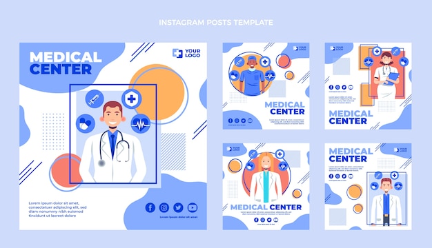 Post di instagram medico design piatto Vettore Premium
