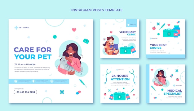 Vector flat design medical instagram posts