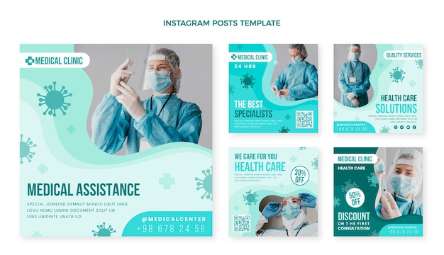 Vettore post di instagram medico dal design piatto