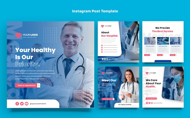 Vettore post di instagram medico dal design piatto