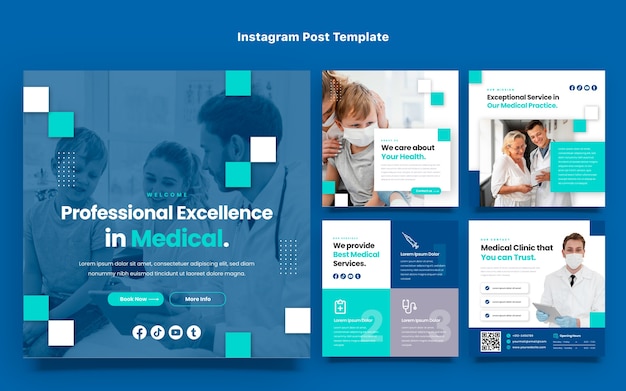 Vettore post di instagram medico dal design piatto