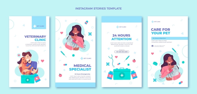 Vettore storie di instagram mediche dal design piatto