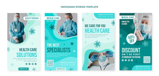 Vettore storie di instagram mediche dal design piatto