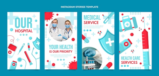 Vettore storie di instagram mediche dal design piatto