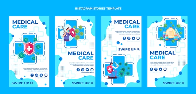 Vettore storie di instagram mediche dal design piatto