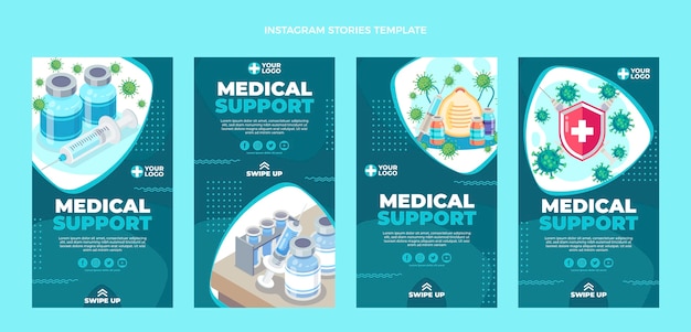 Vettore storie di instagram di supporto medico di design piatto