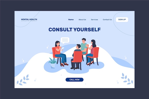 Vector flat design mental health landing page