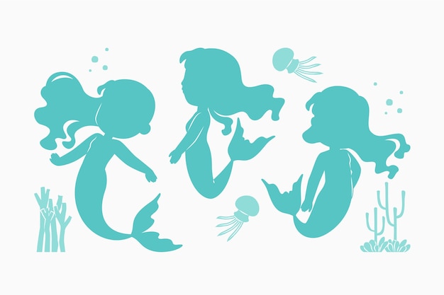 Vector flat design mermaid silhouette illustration